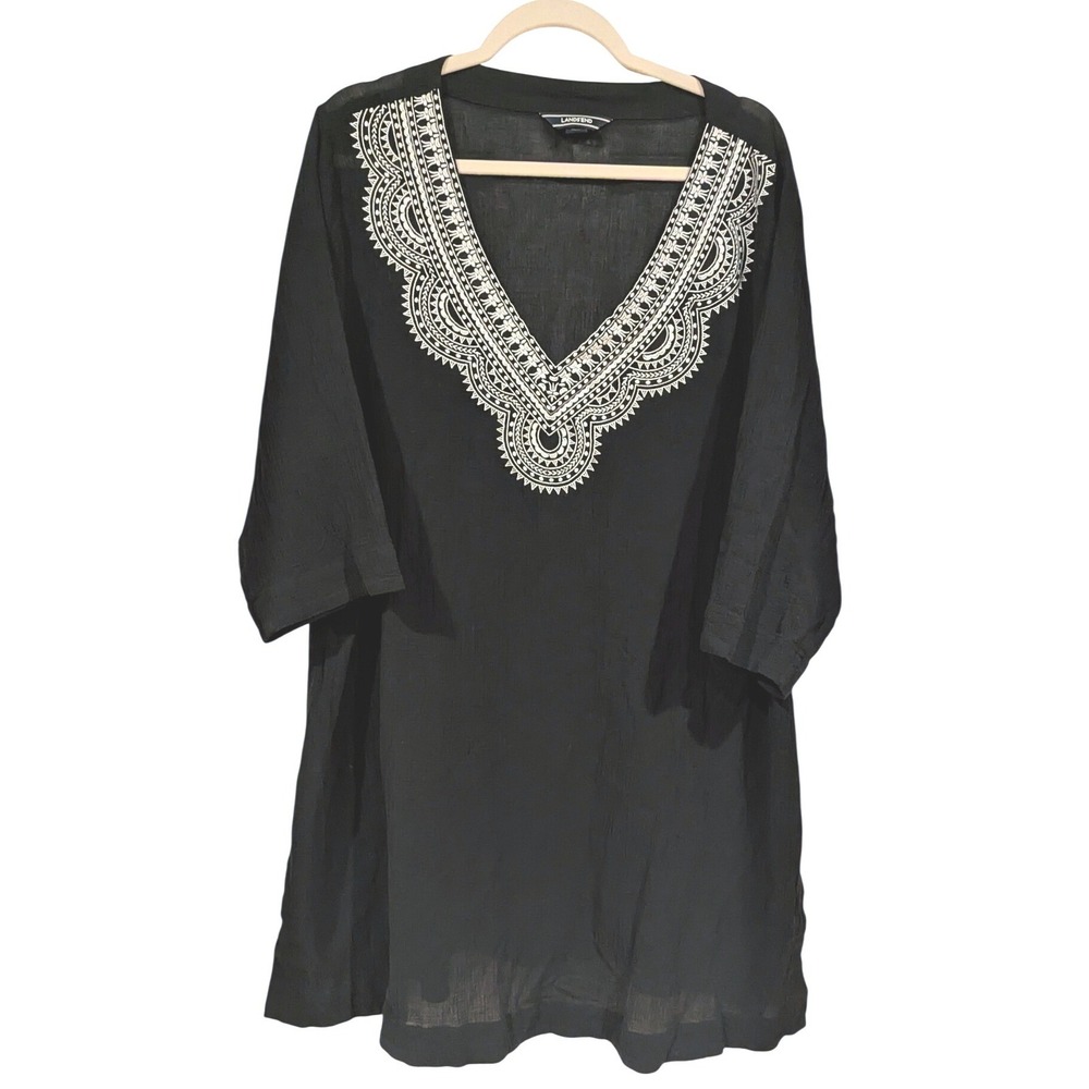Black Embroidered V-Neck Tunic Top